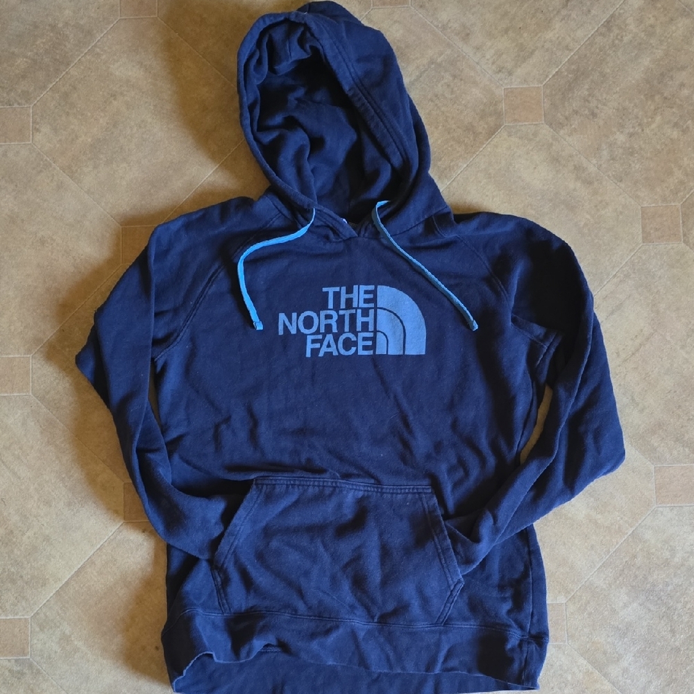 The North Face Navy Blue Pullover Hoodie with Light Blue Logo